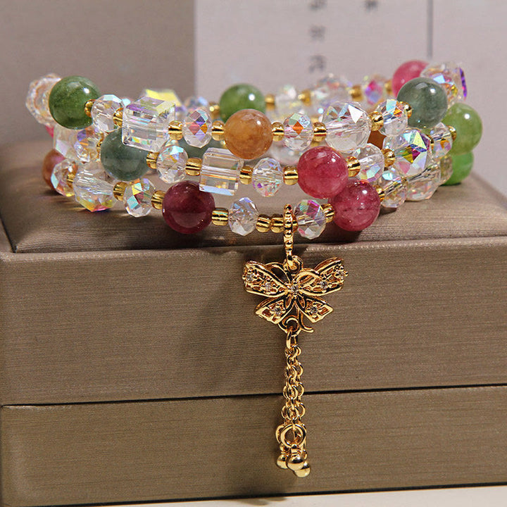 Buddha Stones Bracciale triplo avvolgente con farfalla di tormalina colorata e simbolo di saggezza. - image 4
