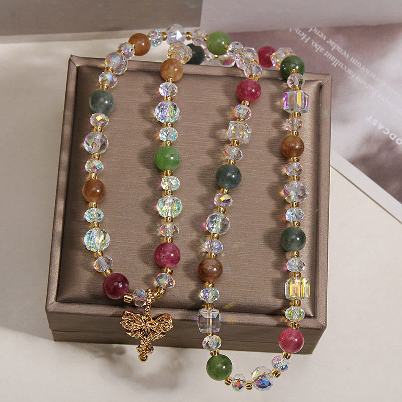 Buddha Stones Bracciale triplo avvolgente con farfalla di tormalina colorata e simbolo di saggezza. - image 3