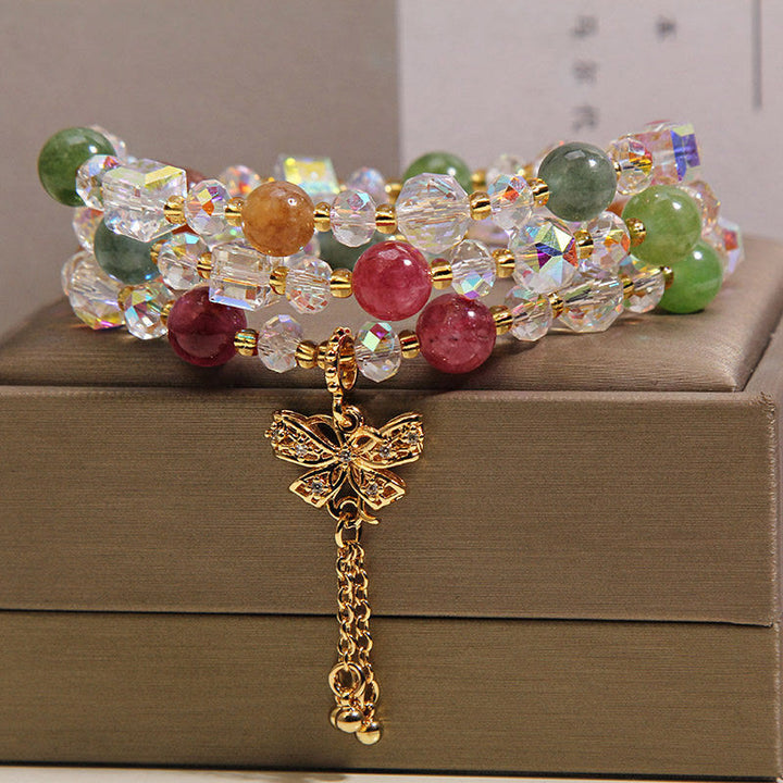 Buddha Stones Bracciale triplo avvolgente con farfalla di tormalina colorata e simbolo di saggezza. - image 5