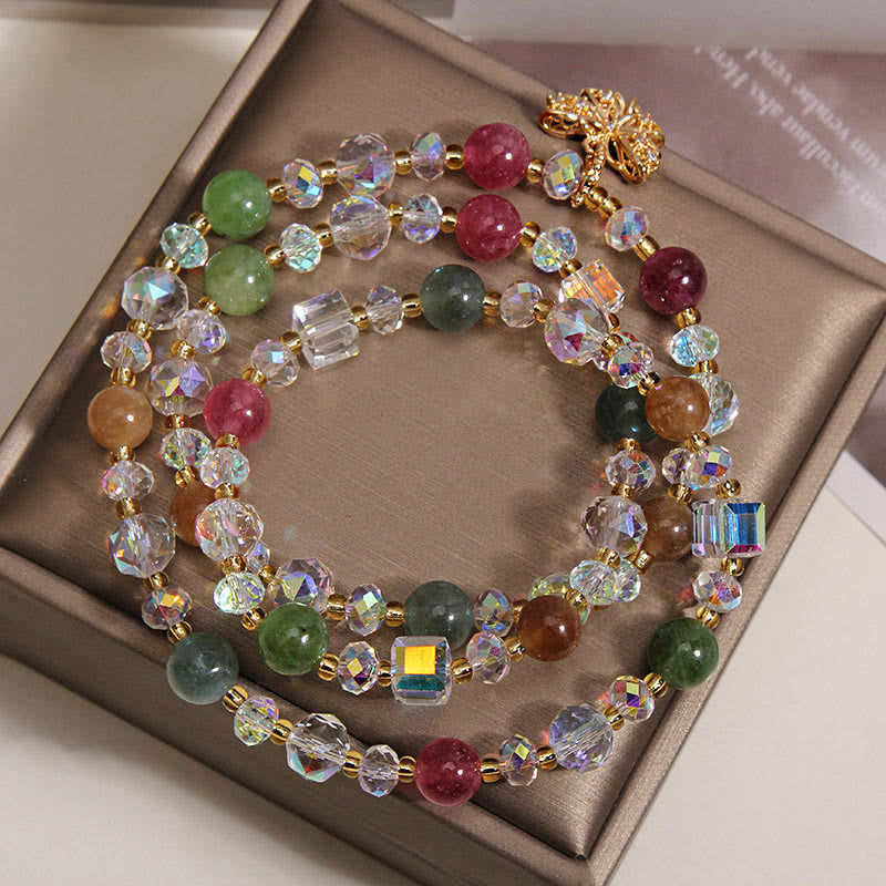 Buddha Stones Bracciale triplo avvolgente con farfalla di tormalina colorata e simbolo di saggezza. - image 2