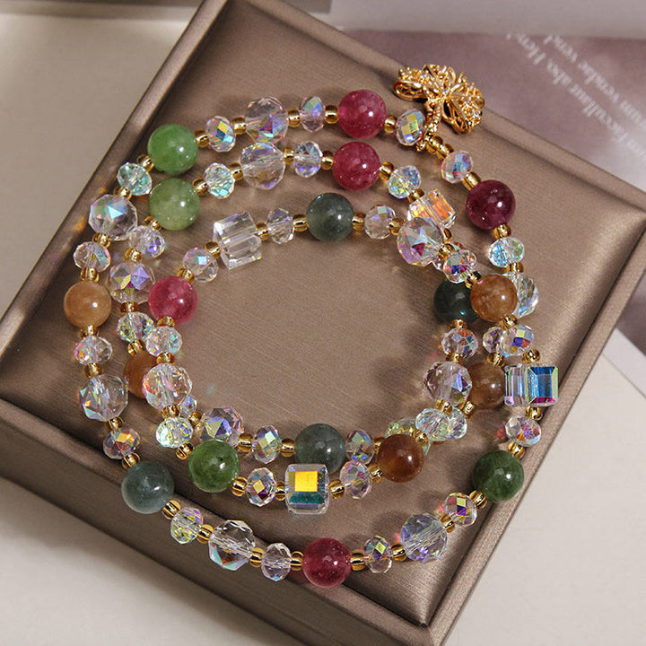 Buddha Stones Bracciale triplo avvolgente con farfalla di tormalina colorata e simbolo di saggezza. - image 2