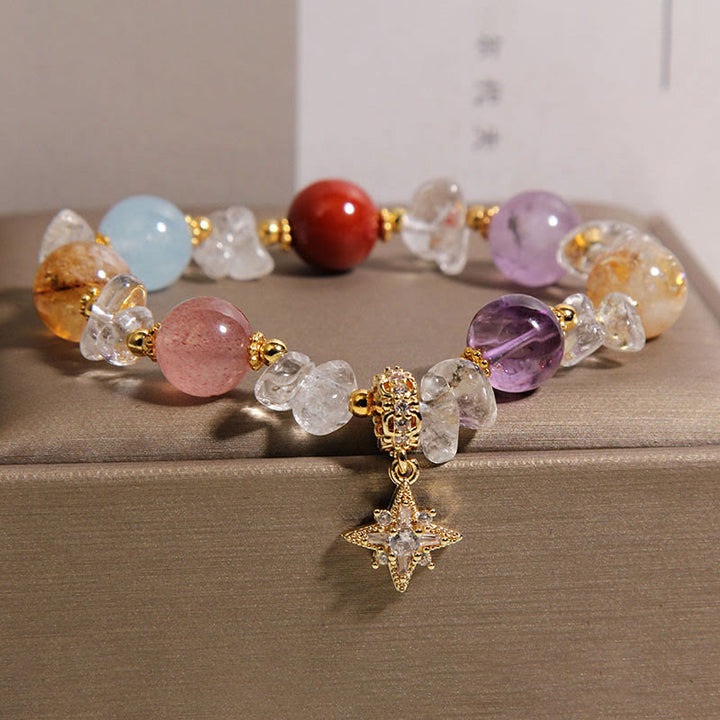 Buddha Stones Bracciale con ciondolo esagramma in quarzo trasparente e zirconi, naturale e di vario tipo, ideale per la guarigione. - Cristallo (circonferenza del polso 15-16 cm) - image 0