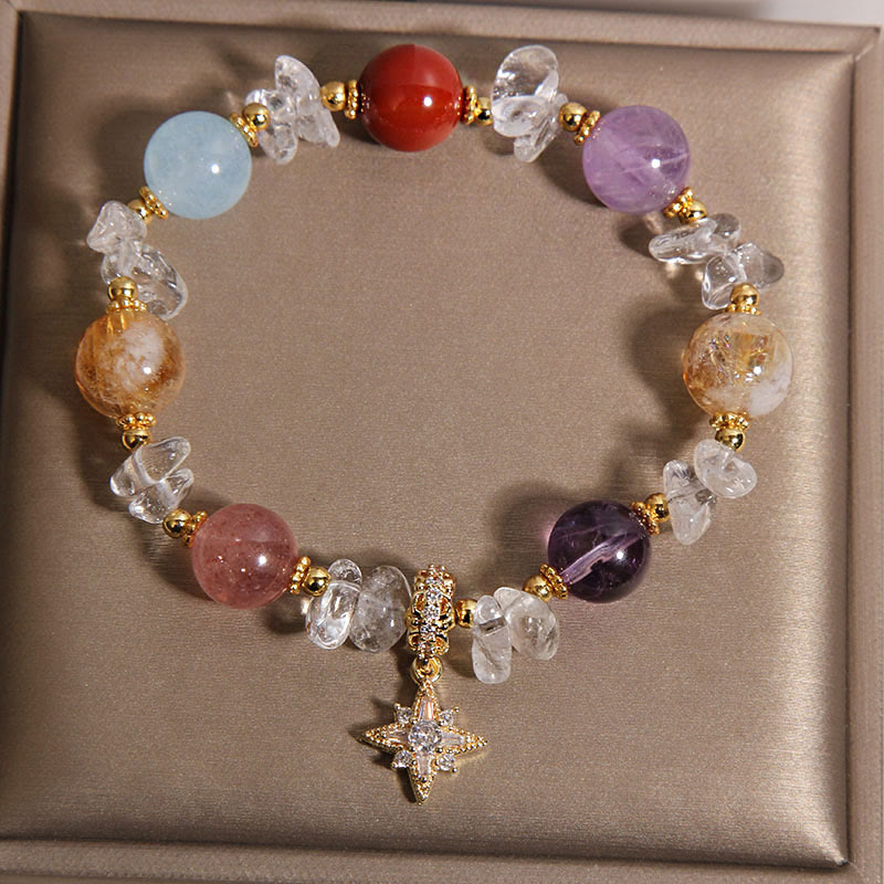 Buddha Stones Bracciale con ciondolo esagramma in quarzo trasparente e zirconi, naturale e di vario tipo, ideale per la guarigione. - image 1
