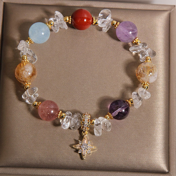Buddha Stones Bracciale con ciondolo esagramma in quarzo trasparente e zirconi, naturale e di vario tipo, ideale per la guarigione. - image 1