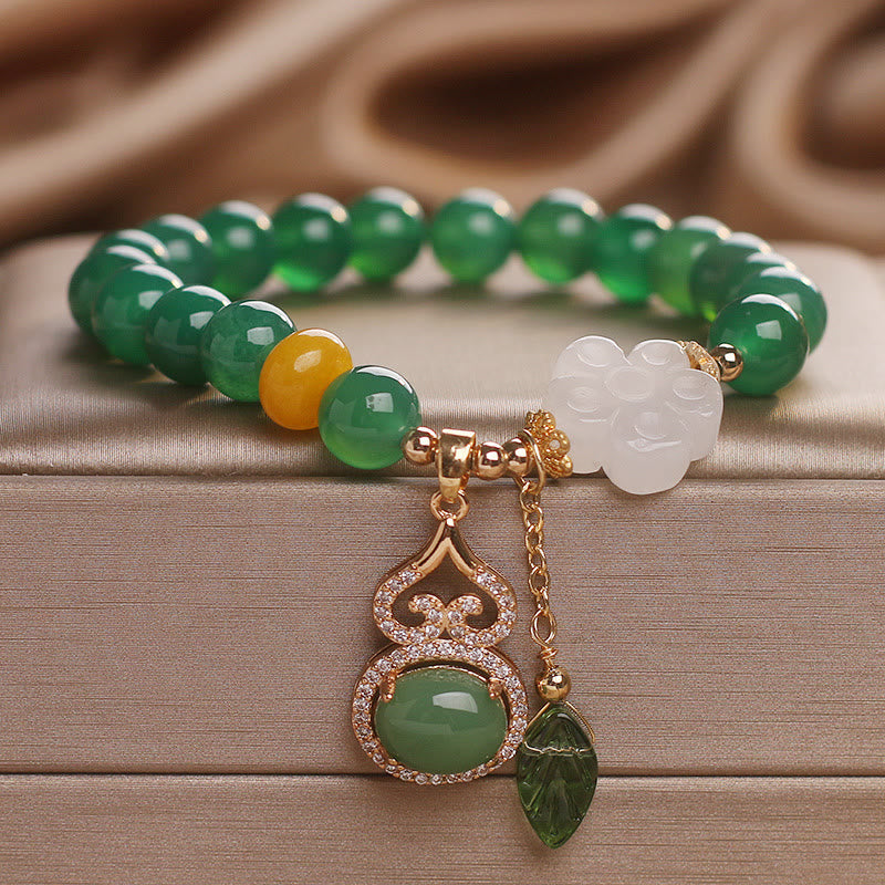 Buddha Stones Braccialetto di supporto con ciondolo a forma di foglia di zucca, fiori di zucca e agata verde e giada bianca. - image 8