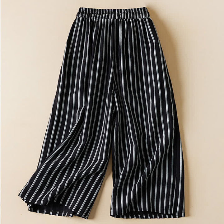 Buddha Stones Pantaloni da donna primaverili a gamba larga, corti, con elastico in vita e tasche. - image 1