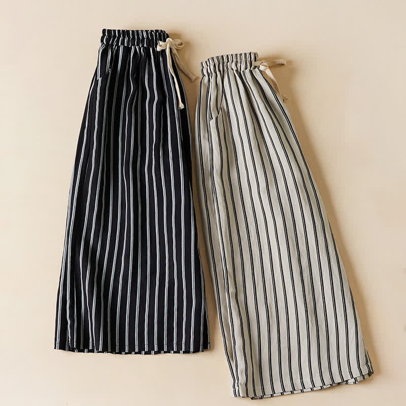 Buddha Stones Pantaloni da donna primaverili a gamba larga, corti, con elastico in vita e tasche. - image 12