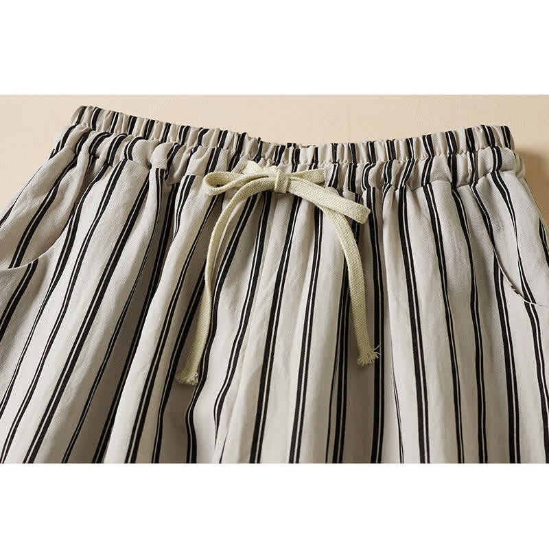 Buddha Stones Pantaloni da donna primaverili a gamba larga, corti, con elastico in vita e tasche. - image 8