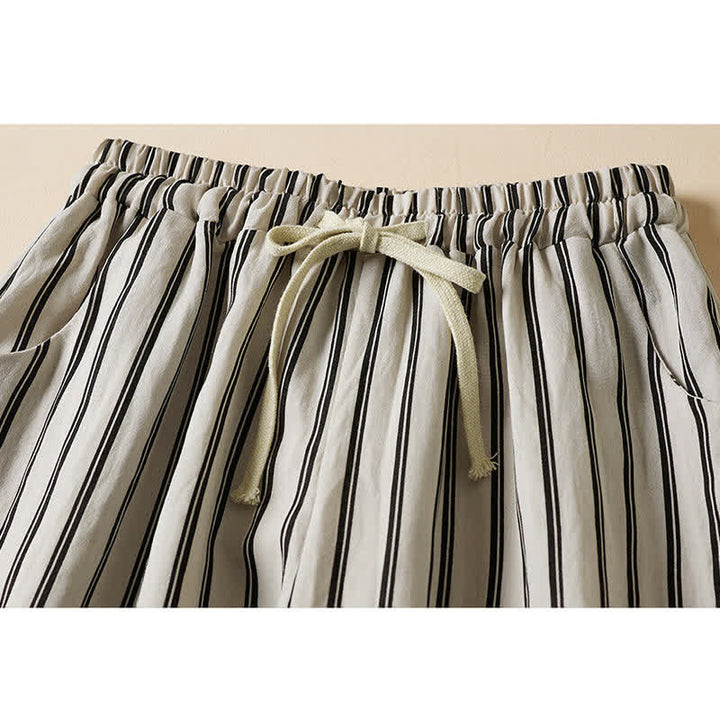 Buddha Stones Pantaloni da donna primaverili a gamba larga, corti, con elastico in vita e tasche. - image 8