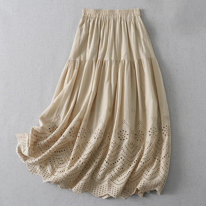 Buddha Stones Gonna da donna estiva in stile boho con orlo traforato e tinta unita. - Tan - US8-10, UK/AU12-14, EU40-42 (2XL) - image 10
