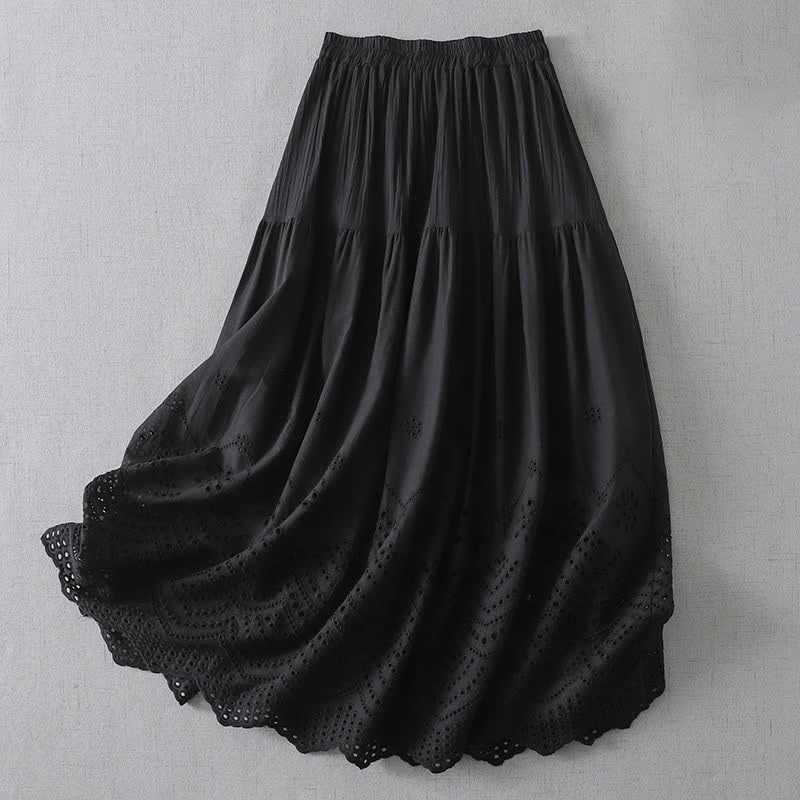 Buddha Stones Gonna da donna estiva in stile boho con orlo traforato e tinta unita. - Nero - US8-10, UK/AU12-14, EU40-42 (2XL) - image 15