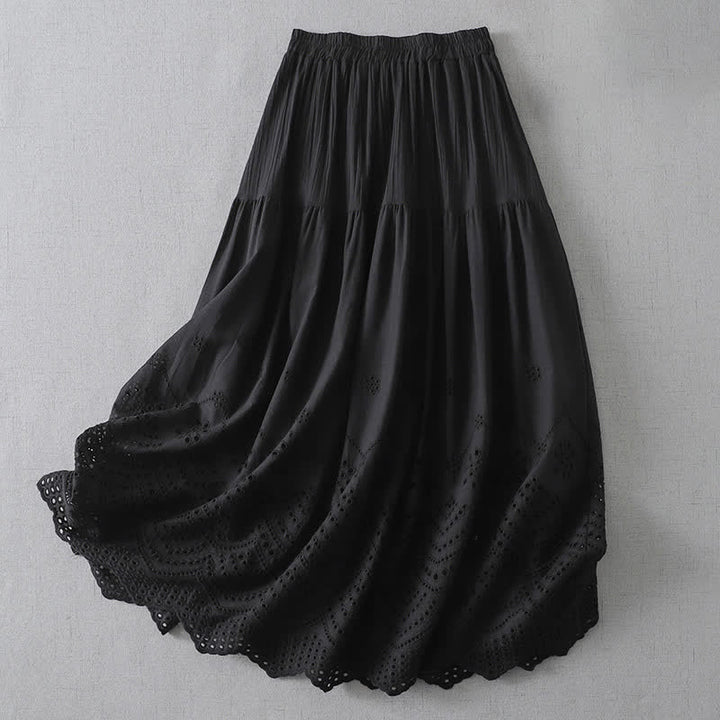 Buddha Stones Gonna da donna estiva in stile boho con orlo traforato e tinta unita. - Nero - US8-10, UK/AU12-14, EU40-42 (2XL) - image 15