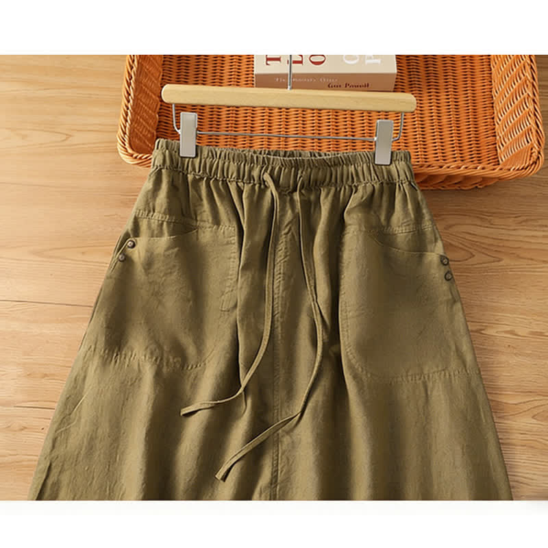 Buddha Stones Gonna da donna primaverile casual con coulisse e tasche, tinta unita. - image 14
