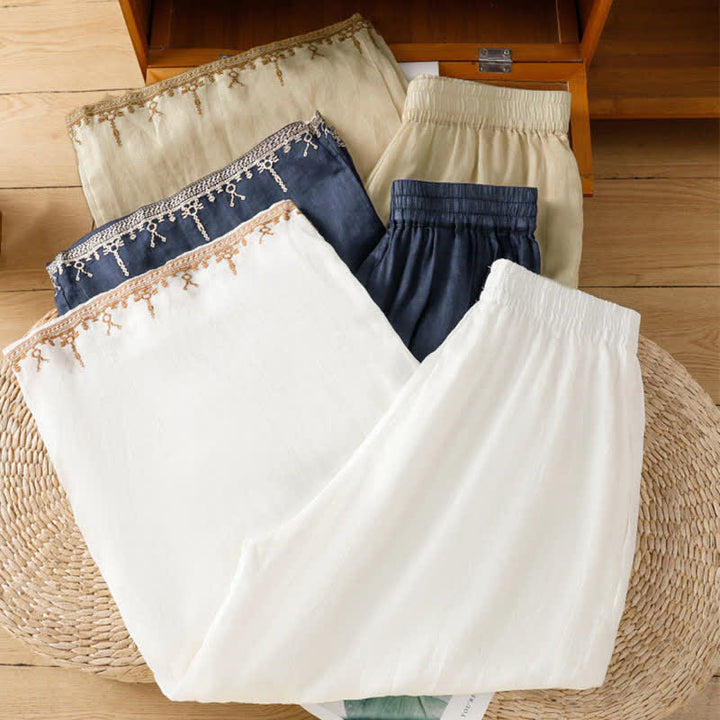 Buddha Stones Pantaloni estivi da donna a gamba larga in stile boho con ricami e tasche. - image 24