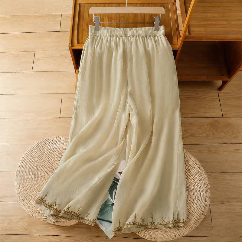 Buddha Stones Pantaloni estivi da donna a gamba larga in stile boho con ricami e tasche. - image 14