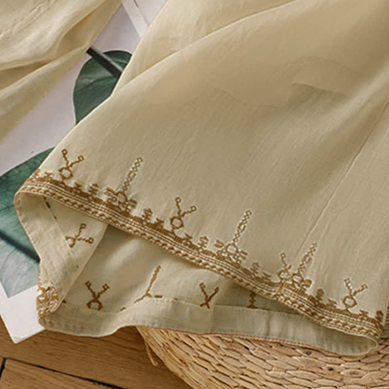 Buddha Stones Pantaloni estivi da donna a gamba larga in stile boho con ricami e tasche. - image 17