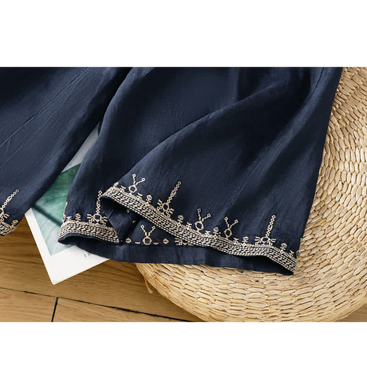 Buddha Stones Pantaloni estivi da donna a gamba larga in stile boho con ricami e tasche. - image 5