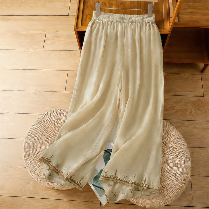 Buddha Stones Pantaloni estivi da donna a gamba larga in stile boho con ricami e tasche. - Mandorle sbiancate - US8-10, UK/AU12-14, EU40-42 (2XL) - image 15