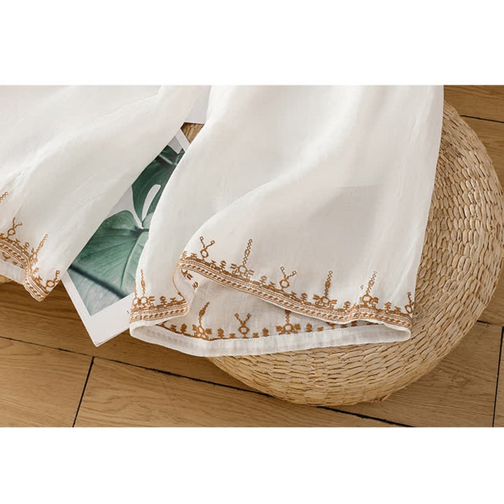 Buddha Stones Pantaloni estivi da donna a gamba larga in stile boho con ricami e tasche. - image 9