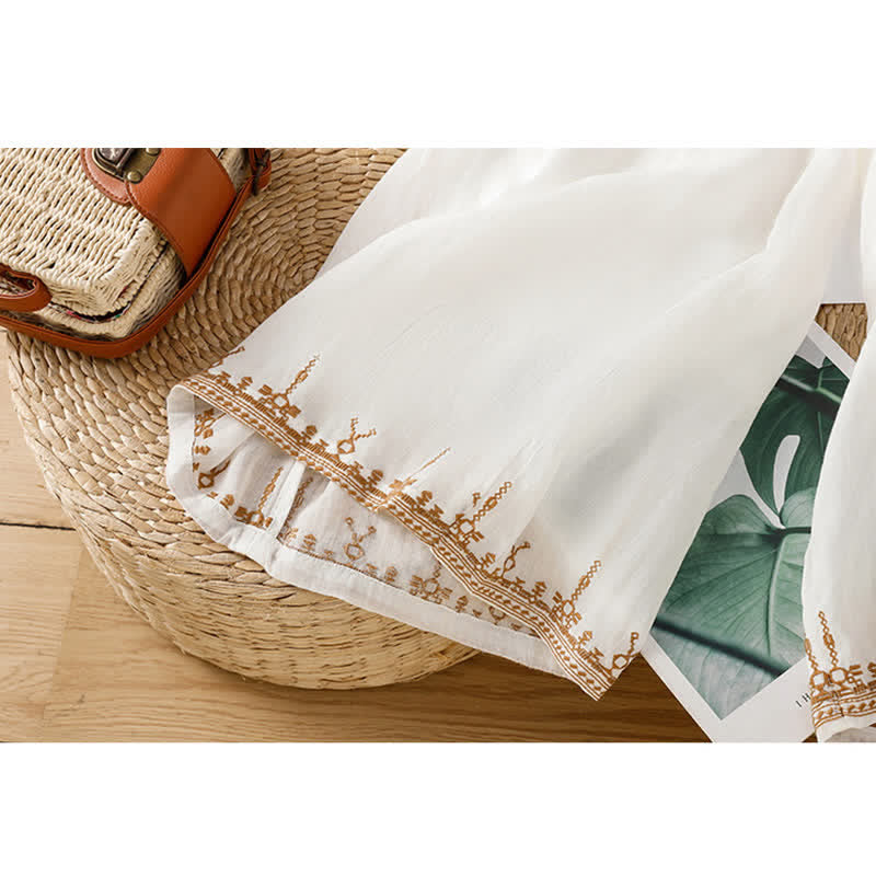 Buddha Stones Pantaloni estivi da donna a gamba larga in stile boho con ricami e tasche. - image 8