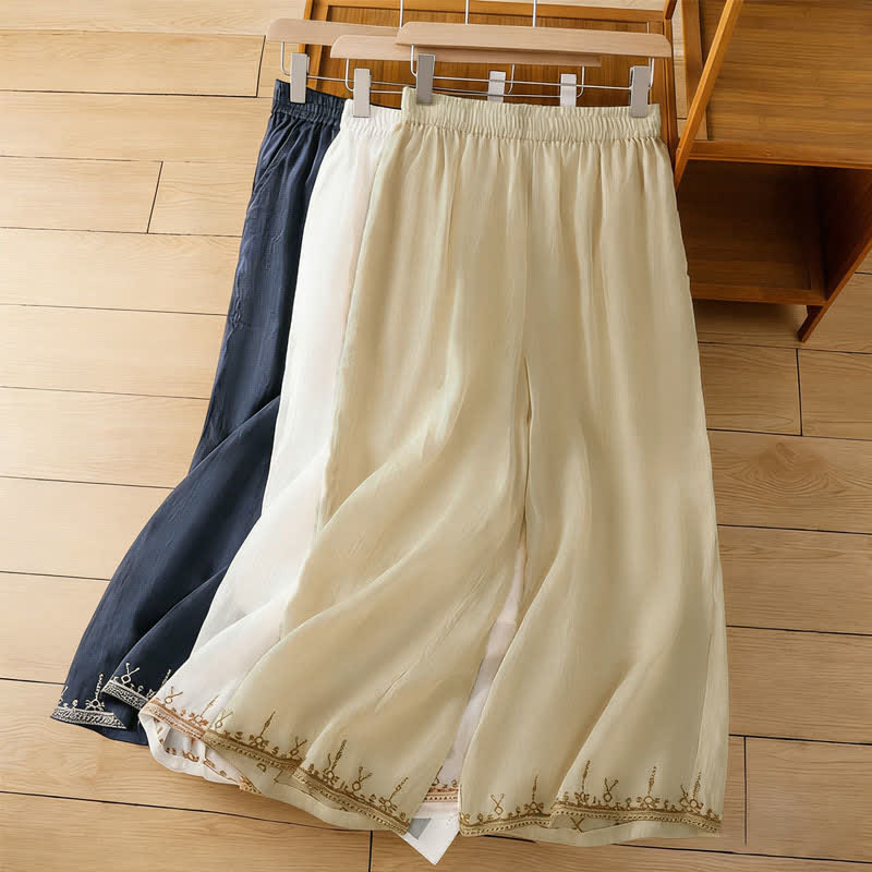 Buddha Stones Pantaloni estivi da donna a gamba larga in stile boho con ricami e tasche. - image 25