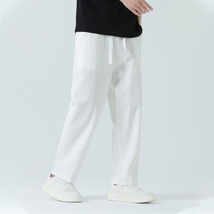 Buddha Stones Pantaloni dritti da uomo estivi in ​​cotone, minimalisti, con elastico in vita e tasche. - image 20