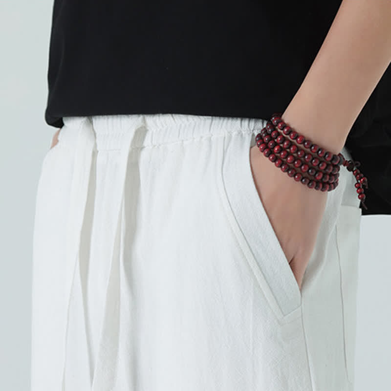 Buddha Stones Pantaloni dritti da uomo estivi in ​​cotone, minimalisti, con elastico in vita e tasche. - image 25