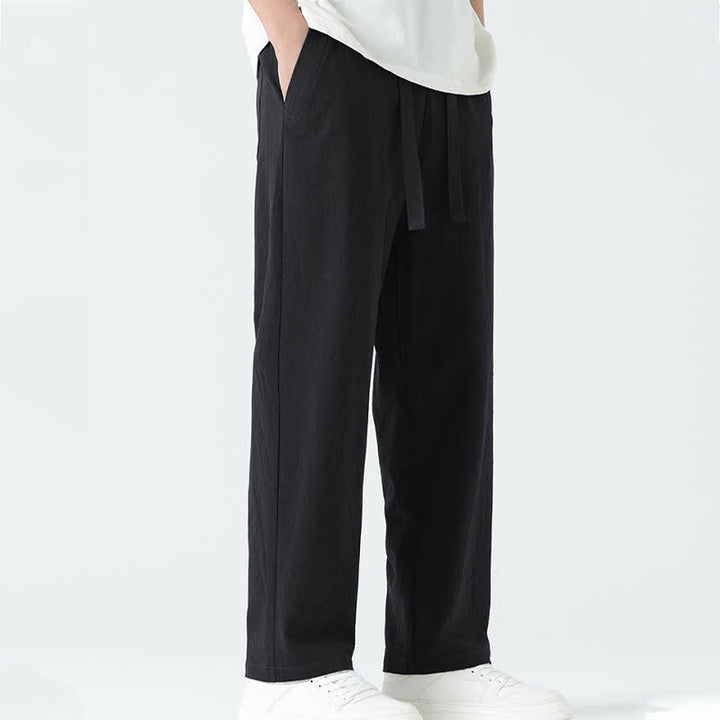 Buddha Stones Pantaloni dritti da uomo estivi in ​​cotone, minimalisti, con elastico in vita e tasche. - image 13