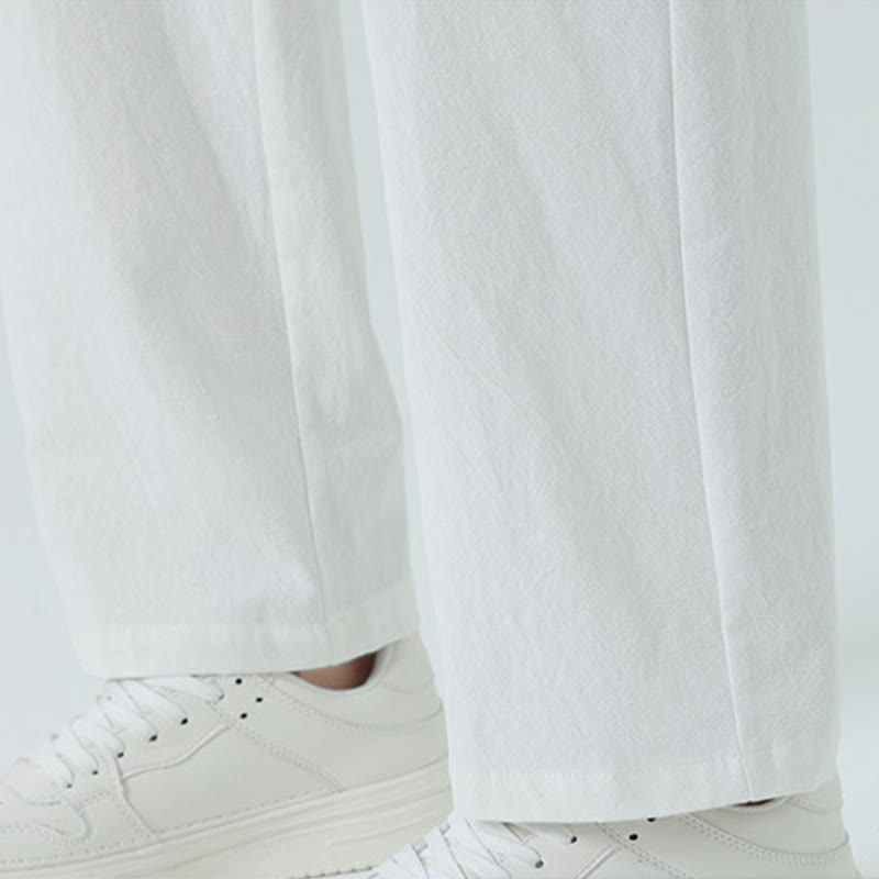 Buddha Stones Pantaloni dritti da uomo estivi in ​​cotone, minimalisti, con elastico in vita e tasche. - image 24