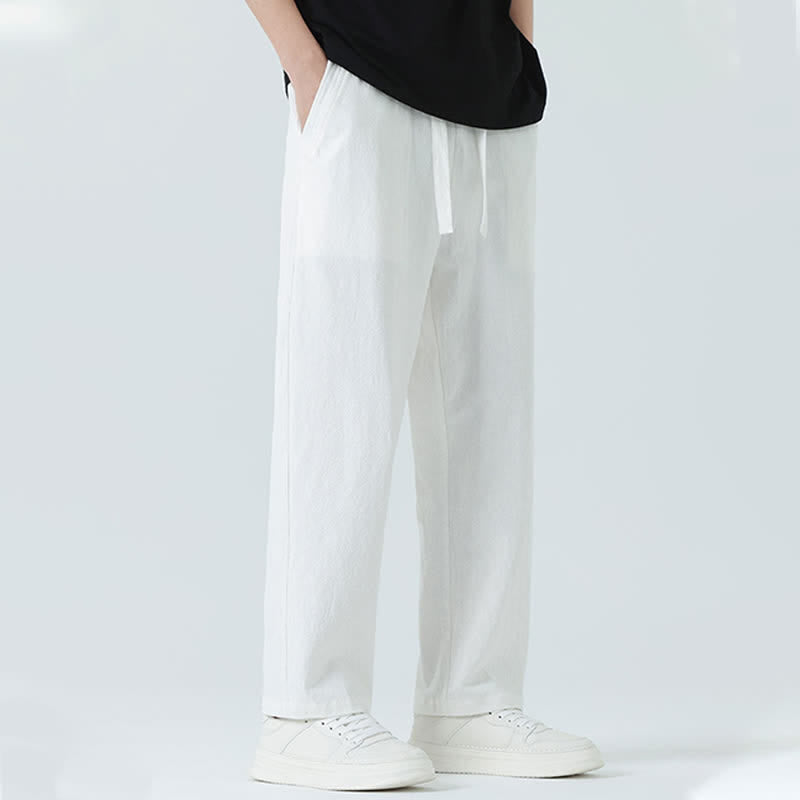Buddha Stones Pantaloni dritti da uomo estivi in ​​cotone, minimalisti, con elastico in vita e tasche. - image 19