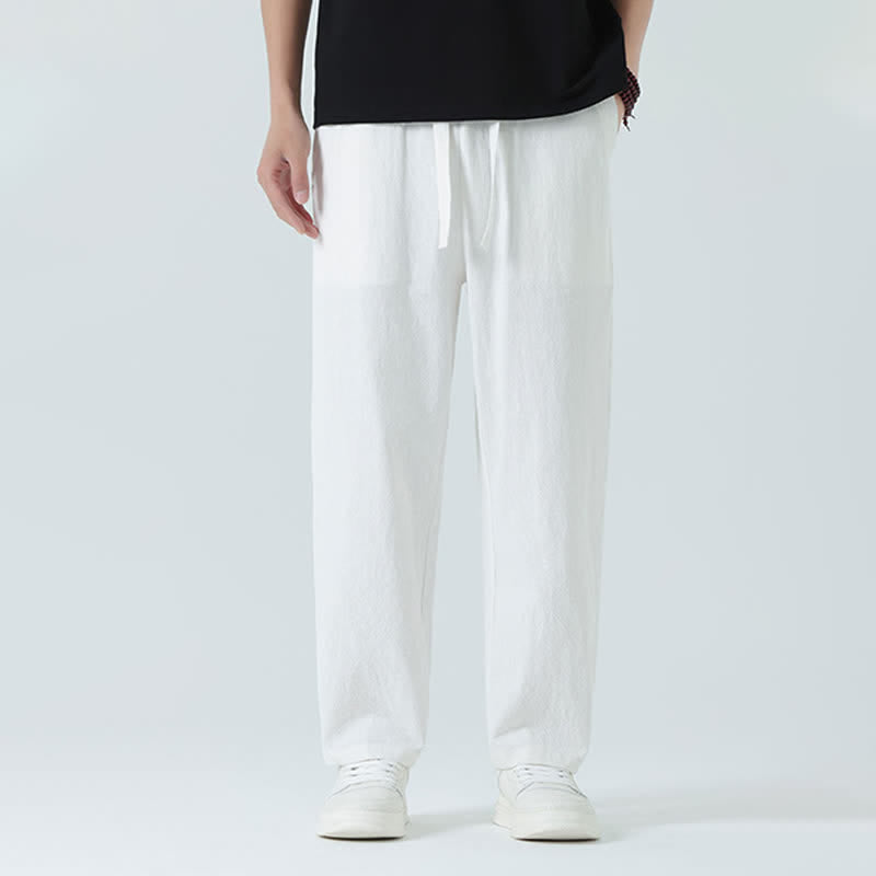 Buddha Stones Pantaloni dritti da uomo estivi in ​​cotone, minimalisti, con elastico in vita e tasche. - image 15