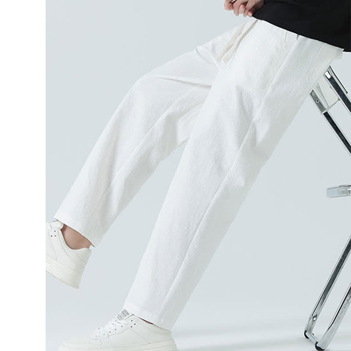 Buddha Stones Pantaloni dritti da uomo estivi in ​​cotone, minimalisti, con elastico in vita e tasche. - image 21