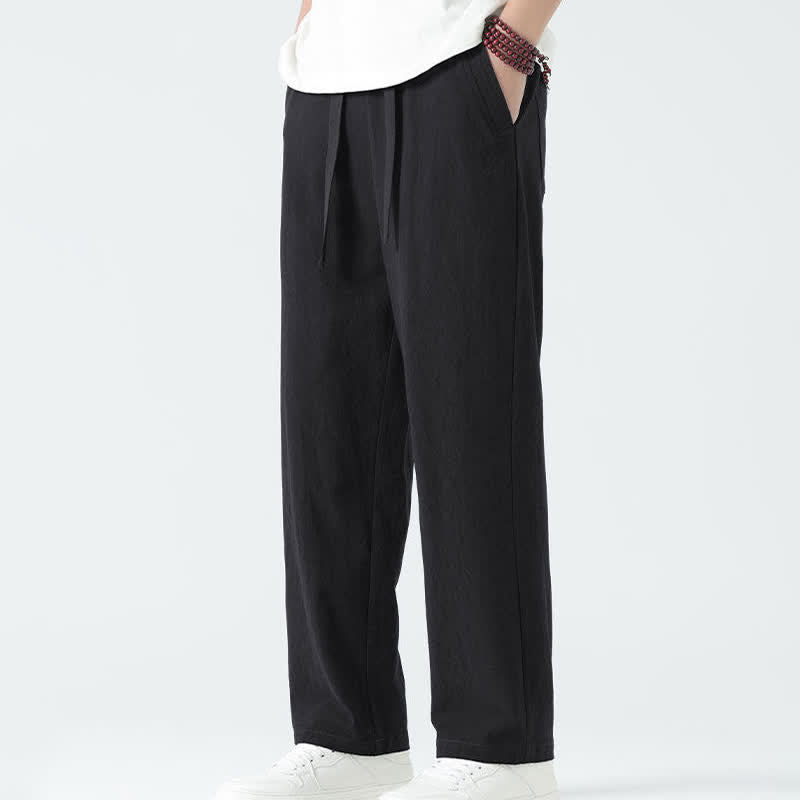 Buddha Stones Pantaloni dritti da uomo estivi in ​​cotone, minimalisti, con elastico in vita e tasche. - image 11