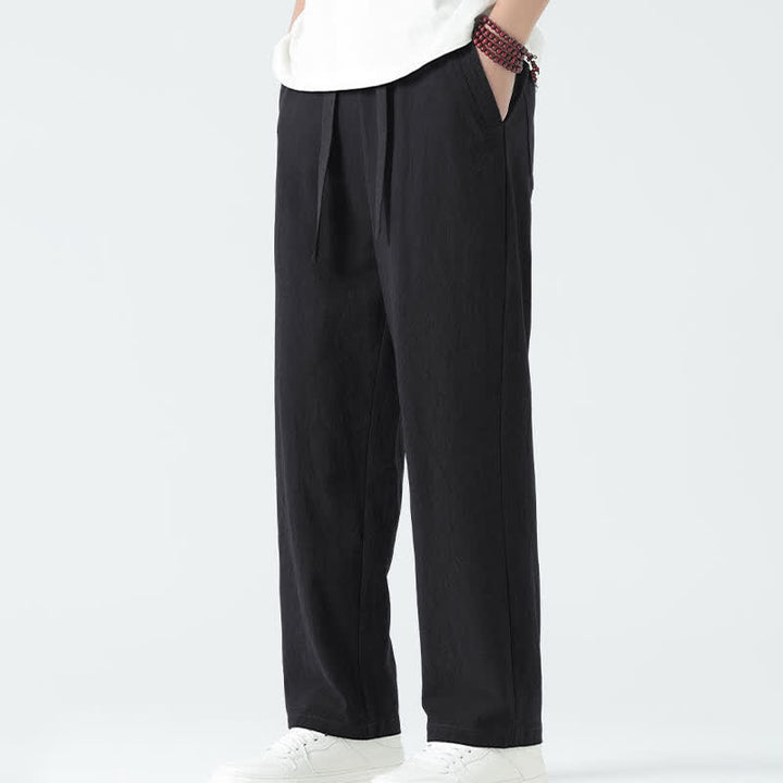 Buddha Stones Pantaloni dritti da uomo estivi in ​​cotone, minimalisti, con elastico in vita e tasche. - image 11