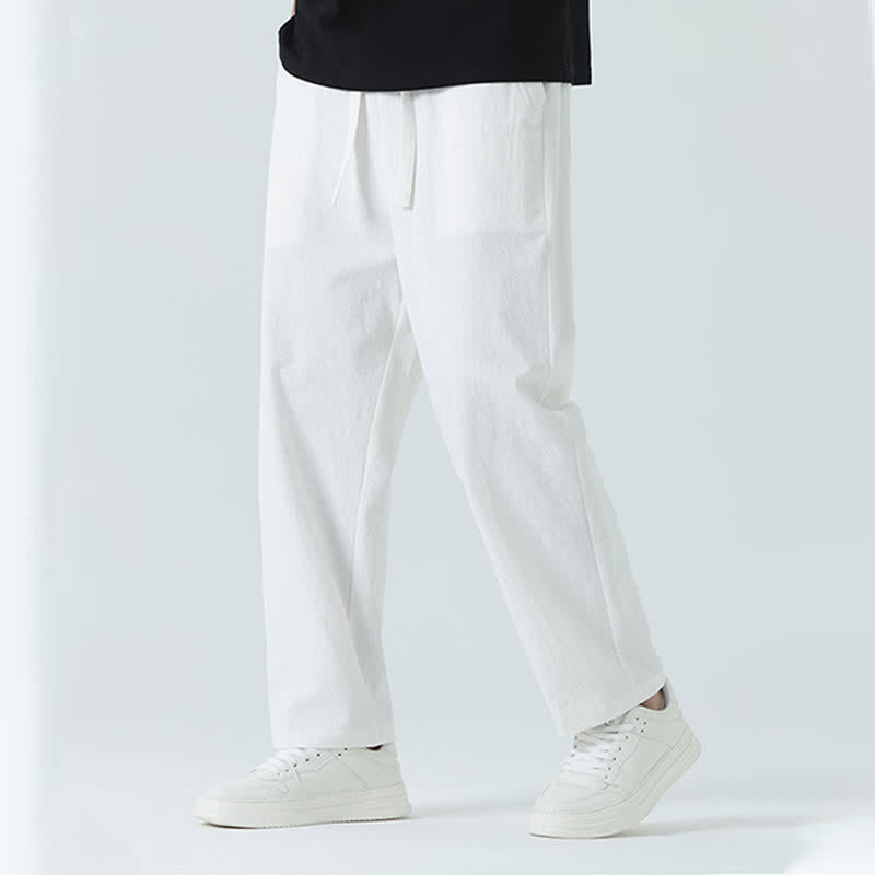 Buddha Stones Pantaloni dritti da uomo estivi in ​​cotone, minimalisti, con elastico in vita e tasche. - image 16