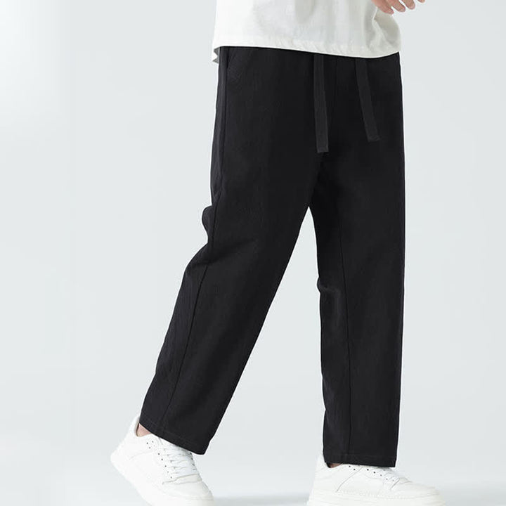 Buddha Stones Pantaloni dritti da uomo estivi in ​​cotone, minimalisti, con elastico in vita e tasche. - image 10