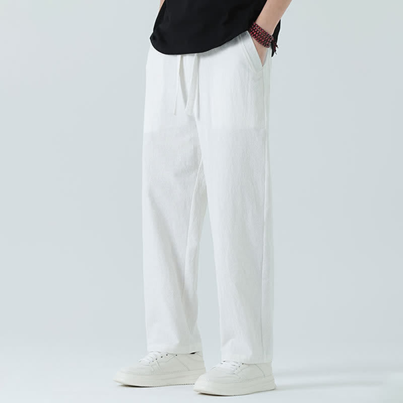 Buddha Stones Pantaloni dritti da uomo estivi in ​​cotone, minimalisti, con elastico in vita e tasche. - image 17