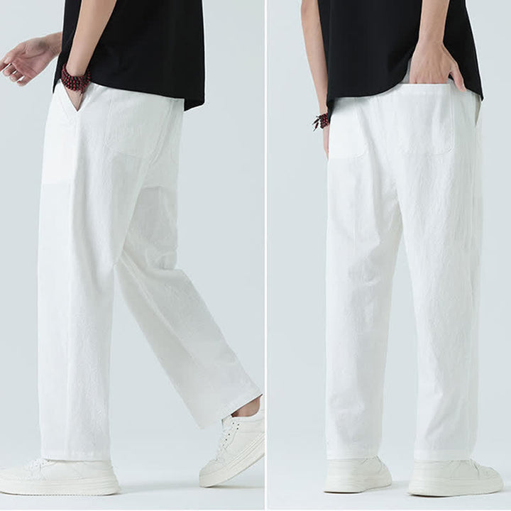 Buddha Stones Pantaloni dritti da uomo estivi in ​​cotone, minimalisti, con elastico in vita e tasche. - image 18
