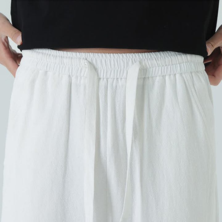 Buddha Stones Pantaloni dritti da uomo estivi in ​​cotone, minimalisti, con elastico in vita e tasche. - image 22