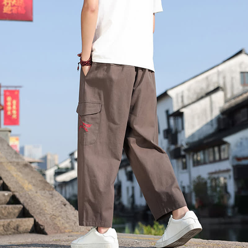 Buddha Stones Pantaloni harem da uomo estivi casual con coulisse, ricami e tasche. - image 17