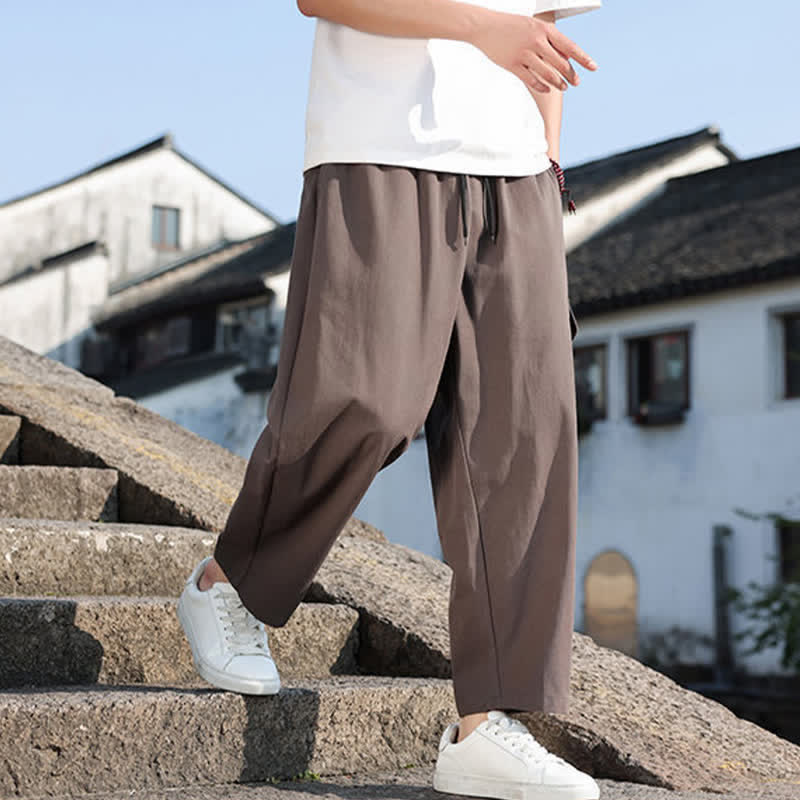 Buddha Stones Pantaloni harem da uomo estivi casual con coulisse, ricami e tasche. - image 19