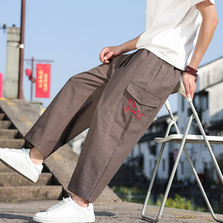 Buddha Stones Pantaloni harem da uomo estivi casual con coulisse, ricami e tasche. - image 20