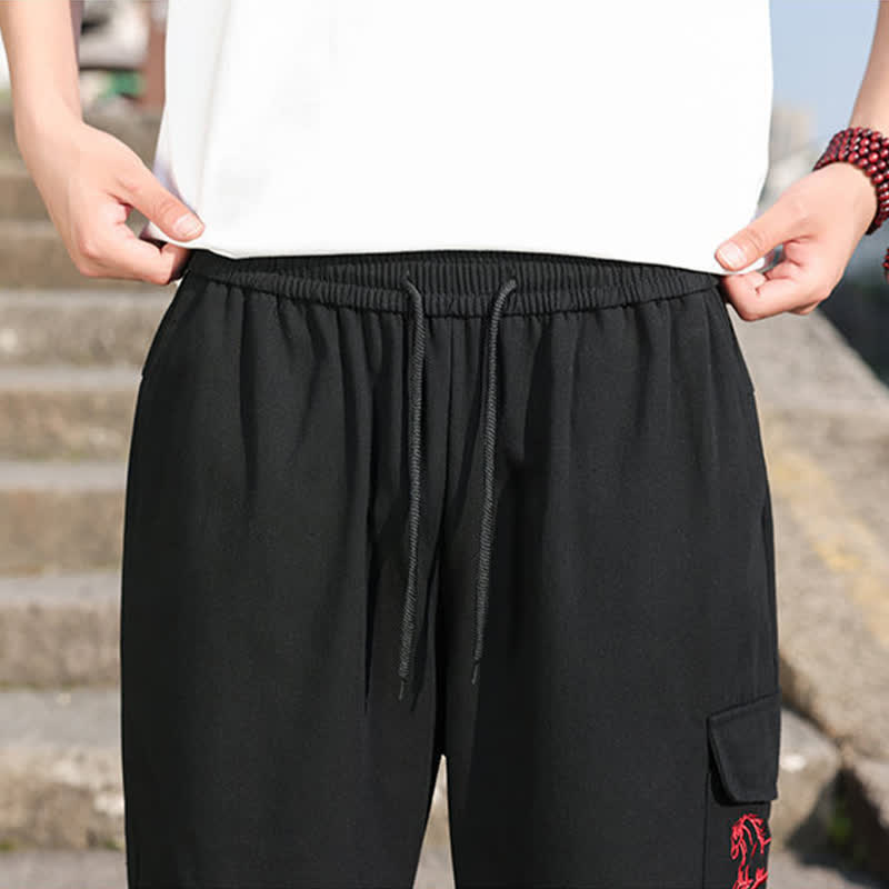 Buddha Stones Pantaloni harem da uomo estivi casual con coulisse, ricami e tasche. - image 10