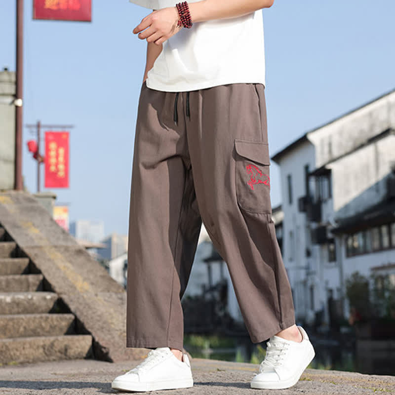Buddha Stones Pantaloni harem da uomo estivi casual con coulisse, ricami e tasche. - image 16