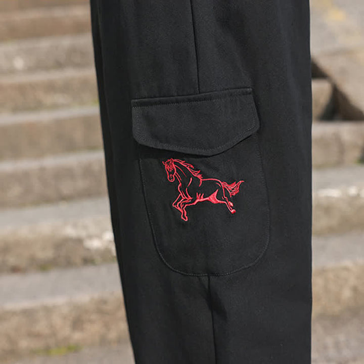 Buddha Stones Pantaloni harem da uomo estivi casual con coulisse, ricami e tasche. - image 11