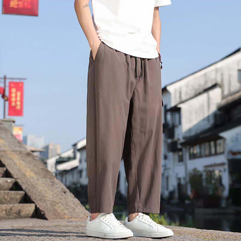 Buddha Stones Pantaloni harem da uomo estivi casual con coulisse, ricami e tasche. - image 18