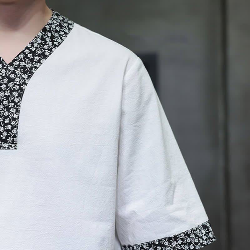 Buddha Stones Camicia da uomo estiva casual a maniche corte in cotone con colletto alla coreana e bottoni a rana. - image 9