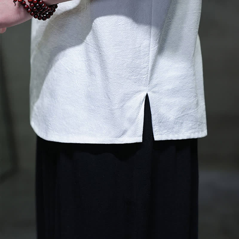Buddha Stones Camicia da uomo estiva casual a maniche corte in cotone con colletto alla coreana e bottoni a rana. - image 10
