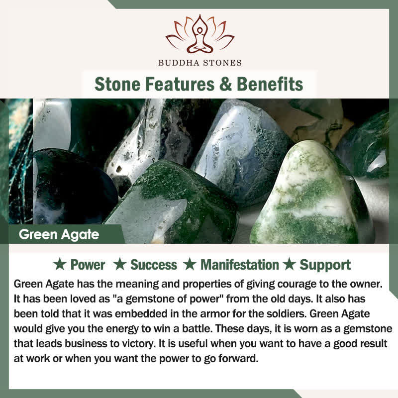 Buddha Stones Bracciale di supporto con perline in agata verde, occhio di tigre ed ematite - image 5
