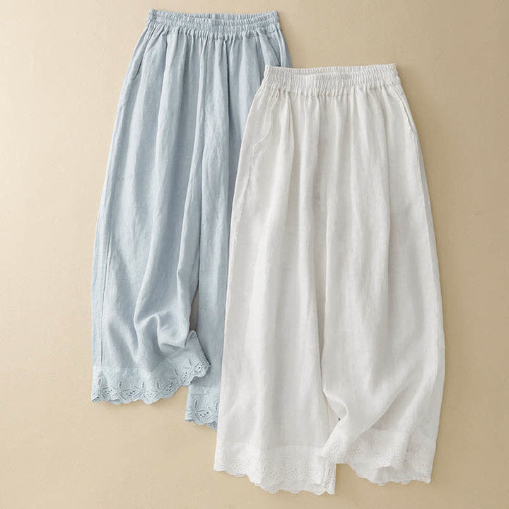 Buddha Stones Pantaloni estivi da donna in lino e cotone, a gamba larga e corti, con tasche. - image 12